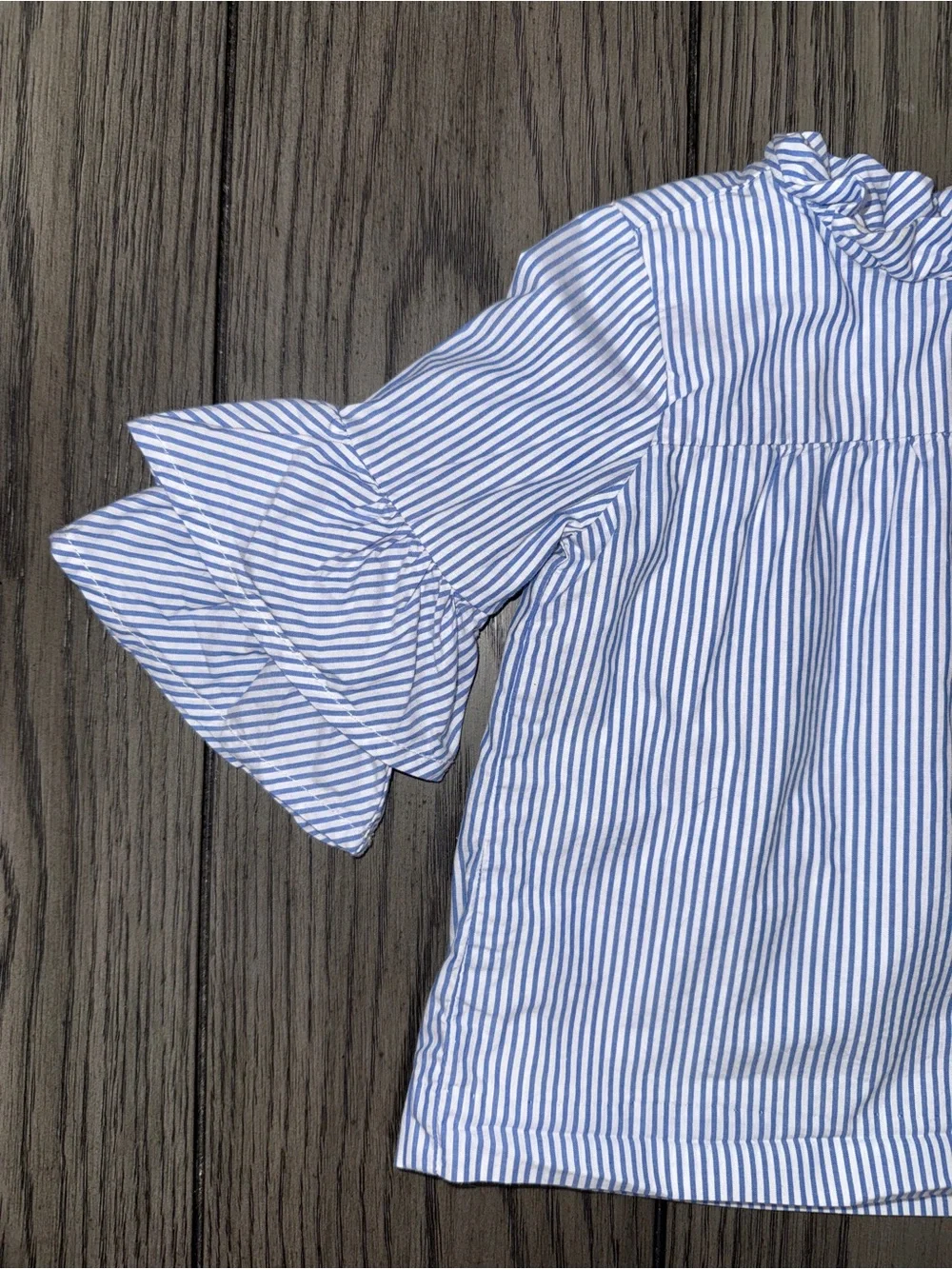 Janie and Jack Sky Blue Striped Ruffle Top Size 12-18 Months